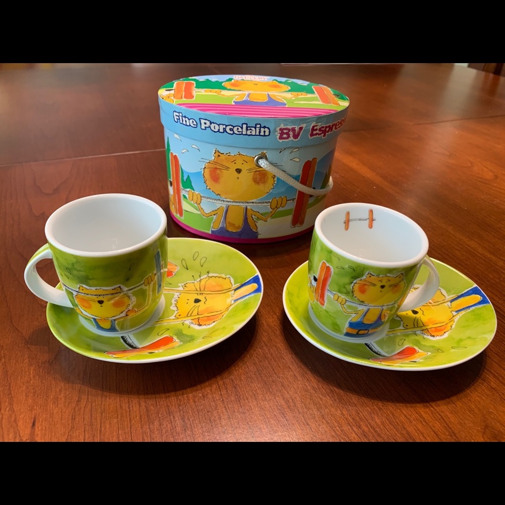 Porcelain Espresso set 2 Cups & 2 Saucers colorful